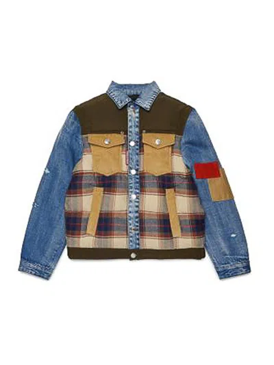 Dsquared2 Kids Patchwork Checked Denim Jacket In Multicolour