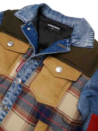 Dsquared2 Kids Patchwork Checked Denim Jacket In Multicolour