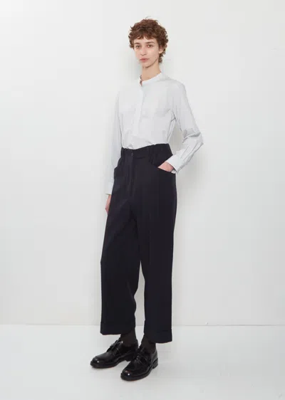 Margaret Howell Cotton Micro Stripe Pull On Collarless Shirt In Multi