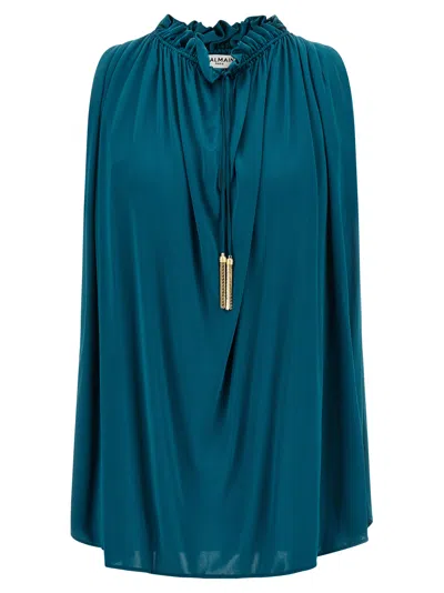 Balmain Solid Color Sleeveless Pullover Top In Blue