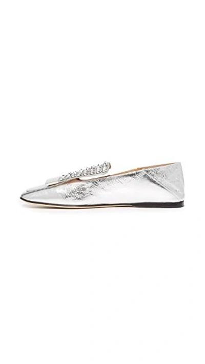 Shop Sergio Rossi Flat Slides In Silver