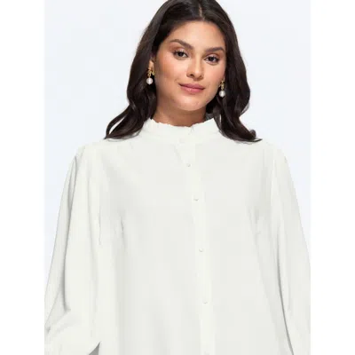 Bloomchic Solid Ruffled Mock Neck Blouse In White