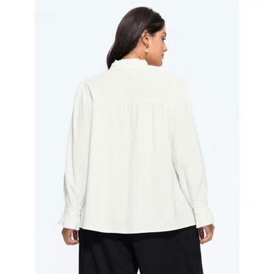 Bloomchic Solid Ruffled Mock Neck Blouse In White