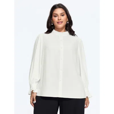 Bloomchic Solid Ruffled Mock Neck Blouse In White