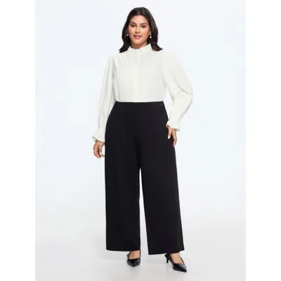 Bloomchic Solid Ruffled Mock Neck Blouse In White