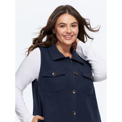 Bloomchic Collared Button Down Pocket Sleeveless Jacket In Blue