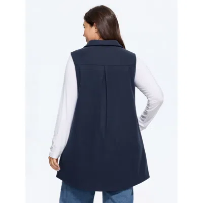 Bloomchic Collared Button Down Pocket Sleeveless Jacket In Blue