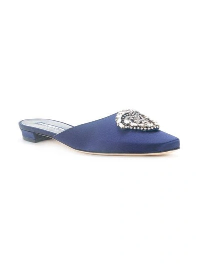 Shop Manolo Blahnik Okkato Slippers In Blue