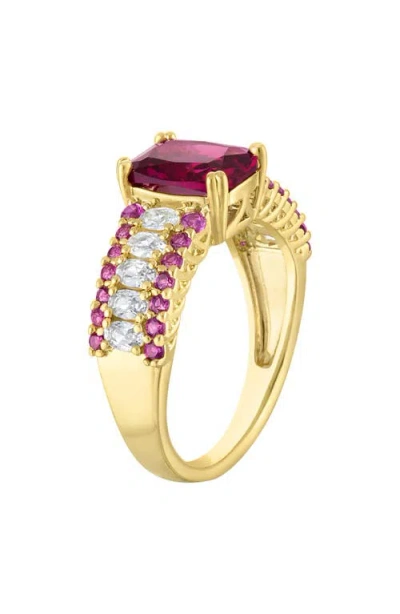Fzn Lab Created Ruby Cushion Ring In Dark Pink/ Gold