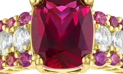 Fzn Lab Created Ruby Cushion Ring In Dark Pink/ Gold