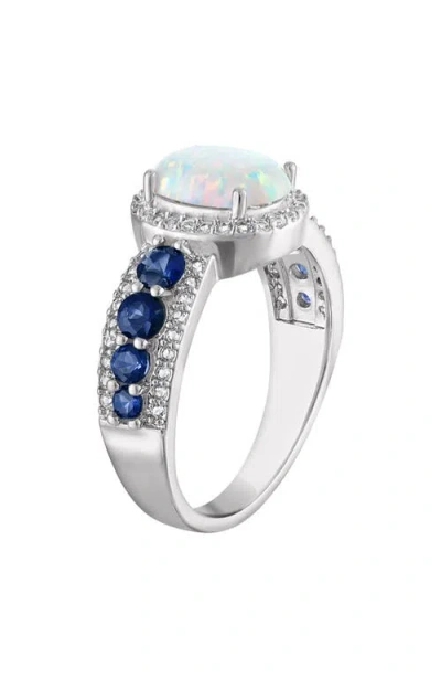 Fzn Lab Created Opal & Sapphire Statement Ring In White/ Blue/ Silver