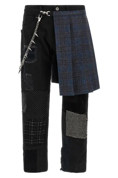 Junya Watanabe Kilt-panel Patchwork Jeans In Black