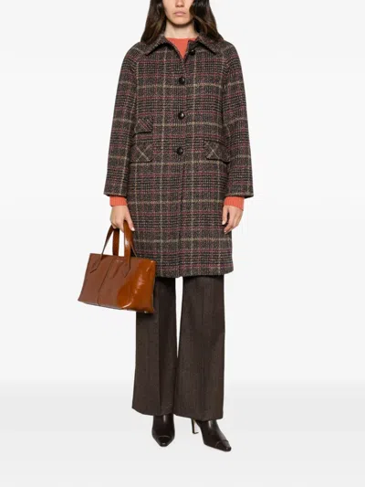 Vela Shop Check-pattern Button-up Coat In Brown