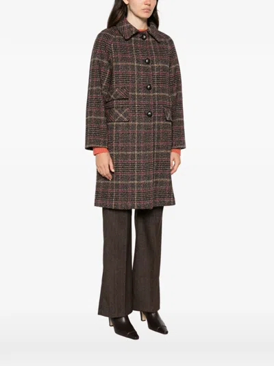 Vela Shop Check-pattern Button-up Coat In Brown
