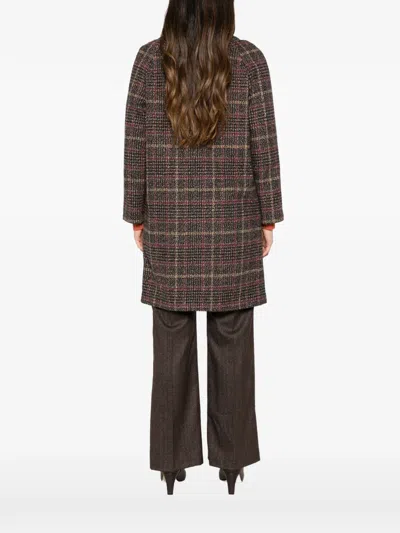Vela Shop Check-pattern Button-up Coat In Brown