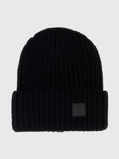 Saint Laurent Ribbed-knit Logo-patch Beanie Hat In Black