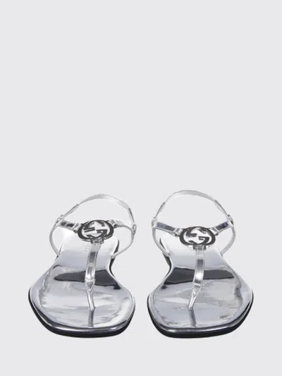 Gucci Interlocking-g Leather Sandals In Silver