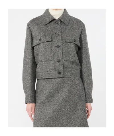 Weekend Max Mara Herringbone-pattern Wool Jacket In Gray
