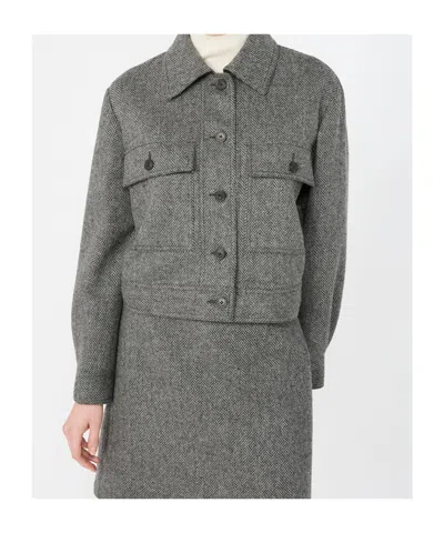 Weekend Max Mara Herringbone-pattern Wool Jacket In Gray
