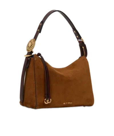 Etro Suede Buckled Shoulder Bag In Brown