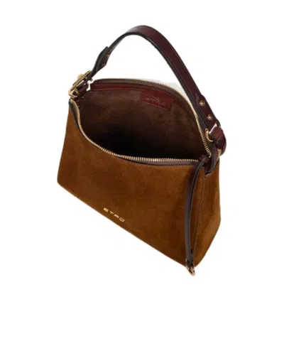 Etro Suede Buckled Shoulder Bag In Brown