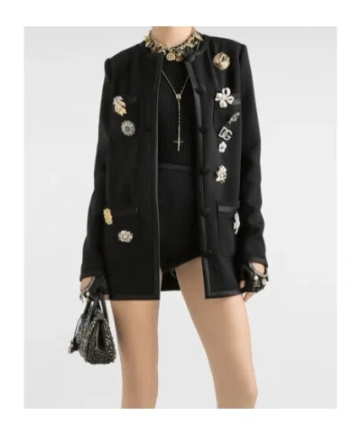 Dolce & Gabbana Embellished Button-front Jacket In Black