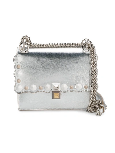 Fendi Kan I Small Silver Leather Shoulder Bag In Metallic