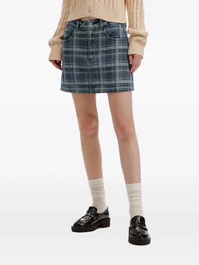 B+ab Check-pattern Denim Mini Skirt In Blue