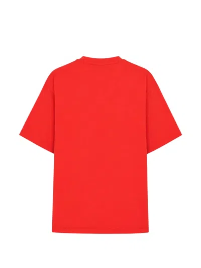 Msgm Logo-embroidered T-shirt In Red