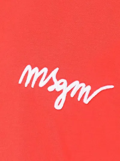 Msgm Logo-embroidered T-shirt In Red