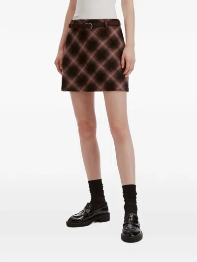 B+ab Check-pattern Belted Mini Skirt In Brown