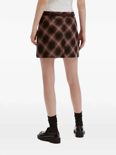 B+ab Check-pattern Belted Mini Skirt In Brown