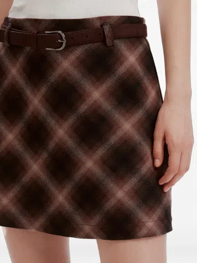 B+ab Check-pattern Belted Mini Skirt In Brown
