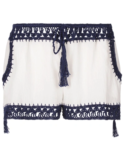 Anna Kosturova White & Navy Giza Crochet Shorts