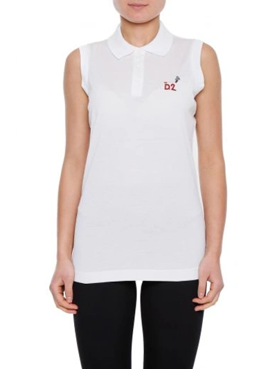 Dsquared2 Signature Sleeveless Cotton Polo Shirt In Bianco