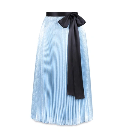 Shop Christopher Kane Blue Lame Pleated Skirt