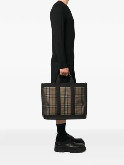 Burberry Ormond Check-pattern Tote Bag In Black
