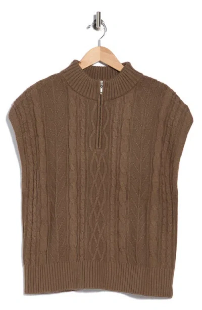 Splendid Cable Knit Half Zip Pullover In Brown