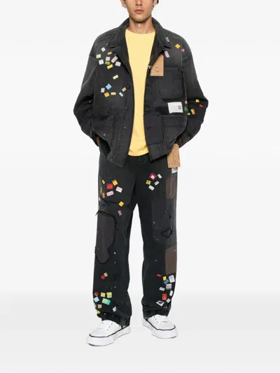 Miharayasuhiro Patchwork Ticket-print Jeans In Black