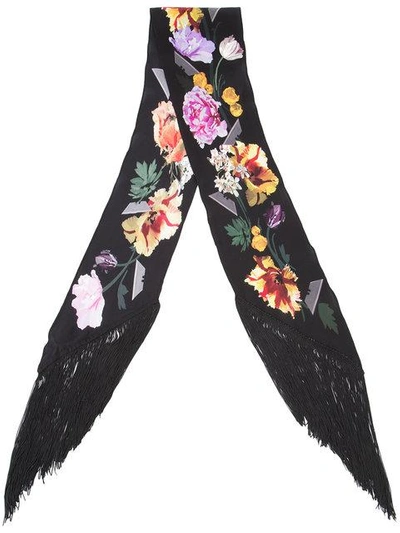 Shop Rockins 'flora' Fringed Skinny Scarf - Black