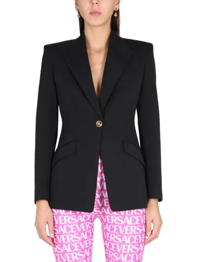 Versace Single Breasted Jacket With Reverse Detail In Black