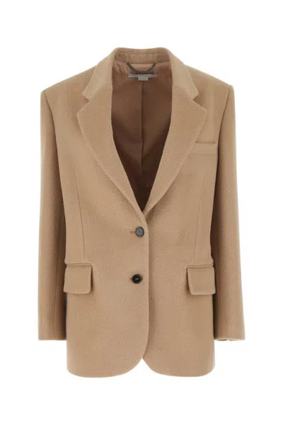 Stella Mccartney Beige Solid Notched Lapel Blazer In Multi
