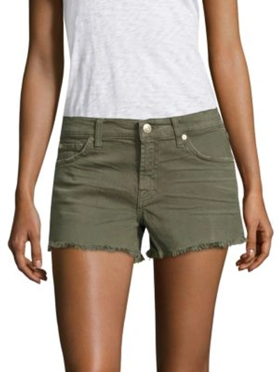 7 For All Mankind Cut-off Frayed Hem Denim Shorts In Olive