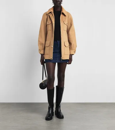 Maje Belted Button-front Wool Coat In Neutral