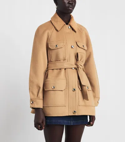 Maje Belted Button-front Wool Coat In Neutral