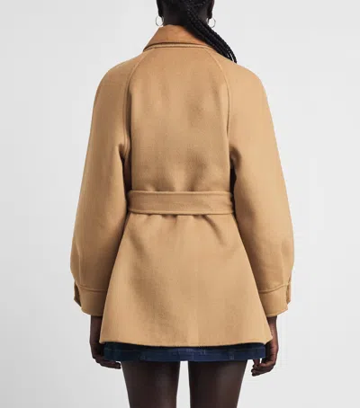 Maje Belted Button-front Wool Coat In Neutral
