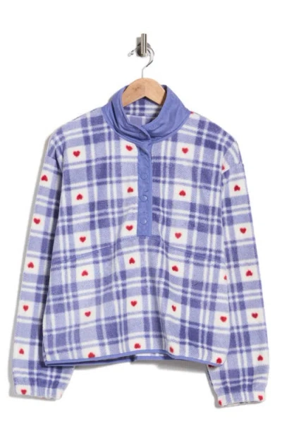 Thread & Supply Plaid Fleece Pullover In Ivory Blue Multi