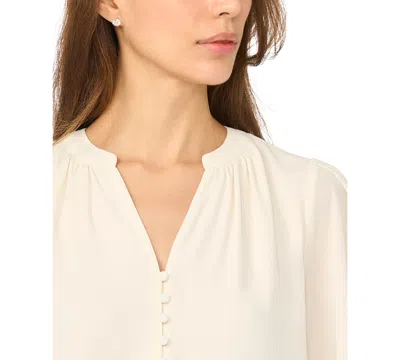 Cece Lace Cuffed Button-front Top In Neutral