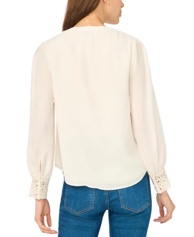 Cece Lace Cuffed Button-front Top In Neutral