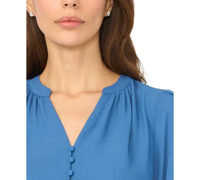 Cece Lace Cuffed Button-front Top In Blue